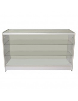 Full Glass Shop Counter c/w 2 Shelves 1200mm (W) - White